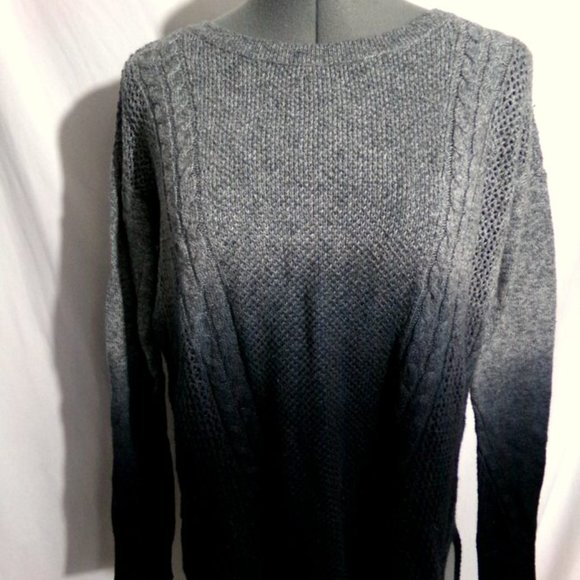 AMERICAN EAGLE Crochet Sweater Top XS Gray Blue Cable Lattice knit Chenille Ombr - Picture 3 of 5